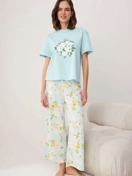Trendyol Pijama pastel / deschis / galben / verde albastru