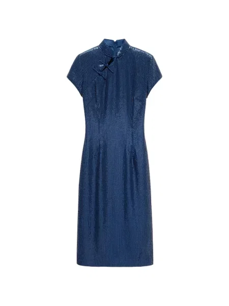 Rochie midi Shanghai Tang cu paiete din șifon albastru