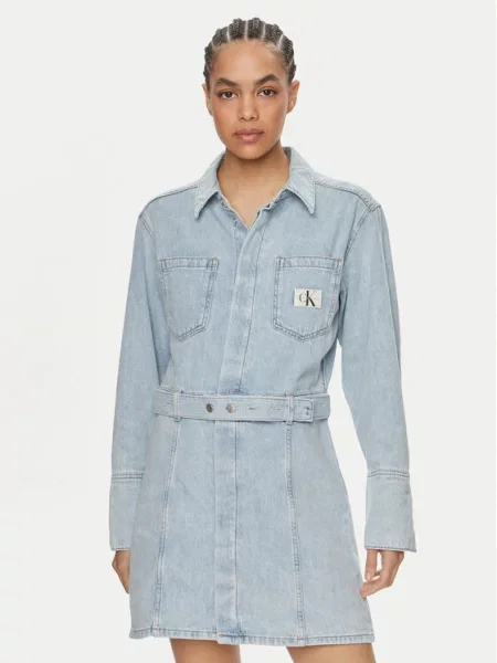 Sukienka jeansowa z w talii Calvin Klein Jeans niebieska