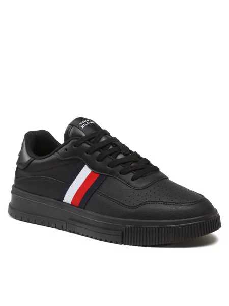 Usnjene superge Tommy Hilfiger s črtami črna