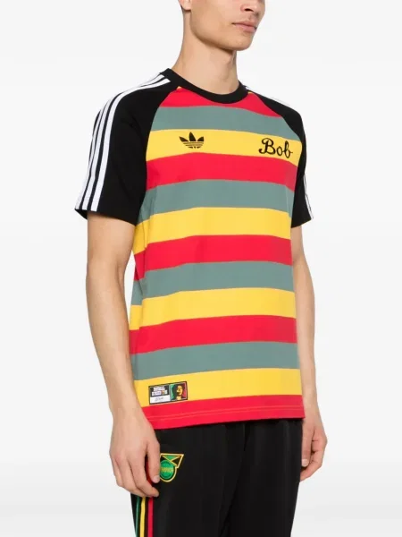 Tricou Adidas alergare cu autograf cu dungi negru