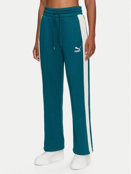 Спортен панталон Puma Iconic T7 Straight Leg Track Pants с десен зелено