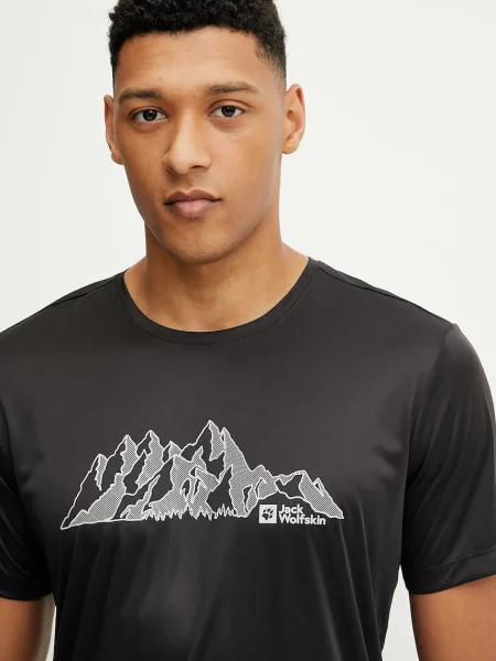 Спортна тениска Jack Wolfskin Peak Graphic с десен черно
