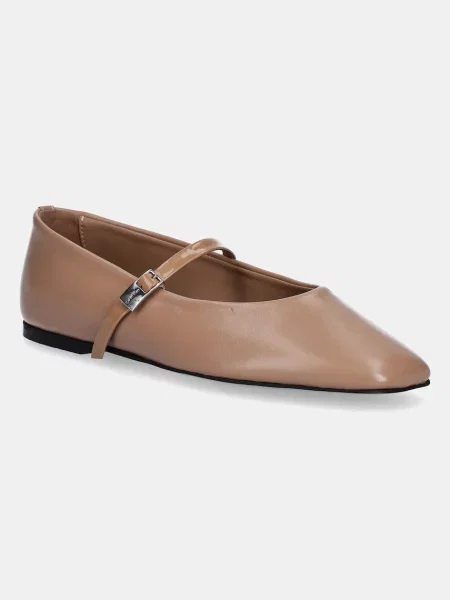 Кожени балеринки Calvin Klein BALLERINA NEW BUCKLE LTH бежово