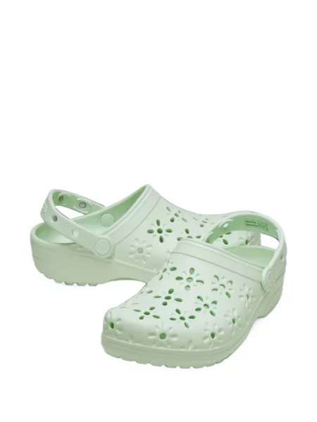 Papuci tip mules Crocs cu model floral clasici verde