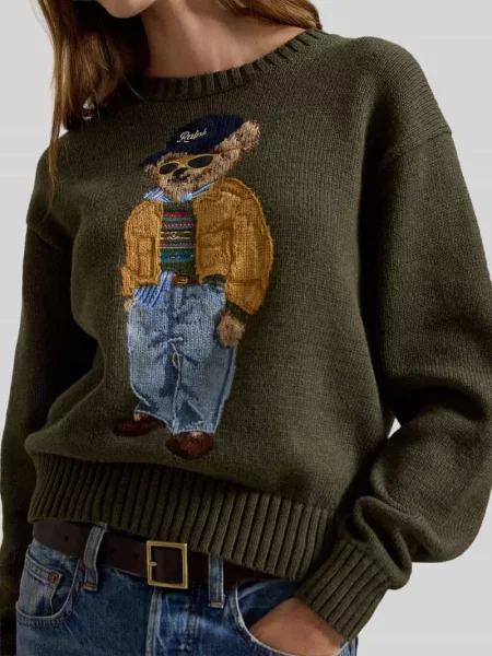 Sweter w kroju regular fit z czystej bawełny z haftem Polo Bear Polo Ralph Lauren oliwkowa