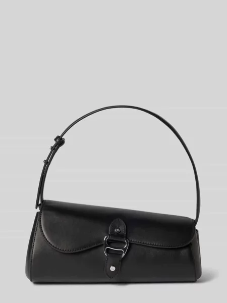 Torebka z naturalnej skóry bydlęcej z aplikacją z logo Lauren Ralph Lauren czarna
