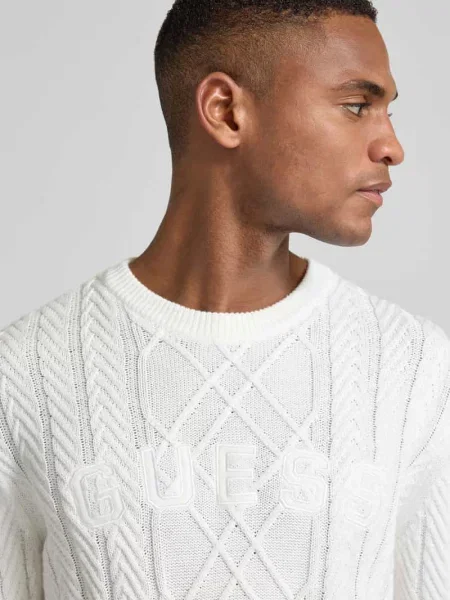 Sweter z dzianiny z Mieszanka bawełny i modalu Guess biały