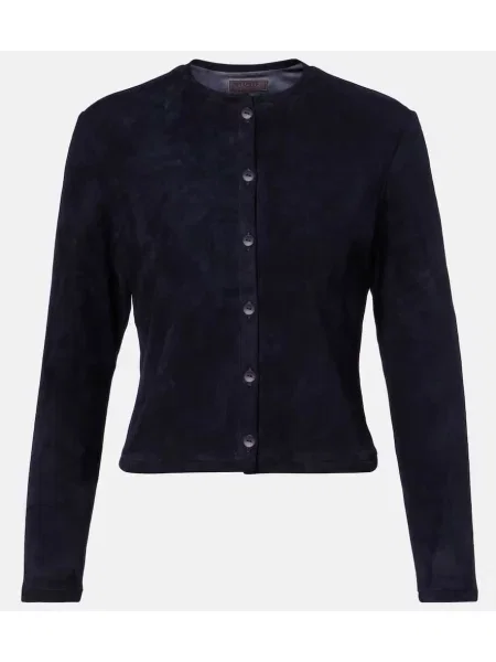 Cardigan Stouls din piele de căprioară albastru