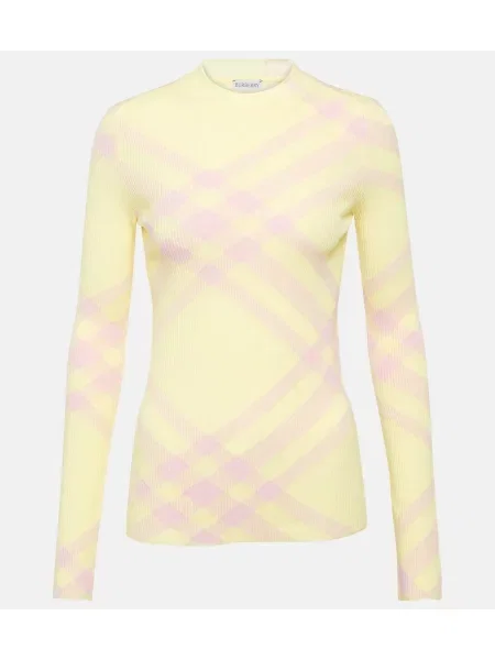 Top Burberry de lână în carouri galben