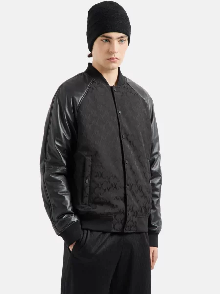 Бомбер Armani Exchange шкіра/поліамід чорний