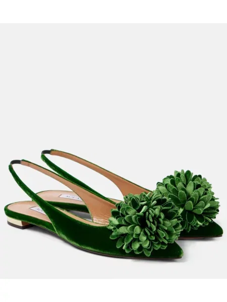 Balerinke Aquazzura iz rebrastega žameta z odprtimi petami zelena
