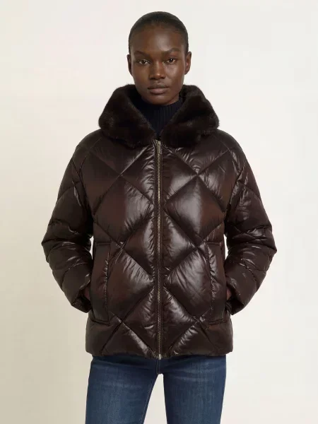 Max Mara The Cube Péřové Bundy Nebbie S Umělou Kožešinou tmavě hnědá