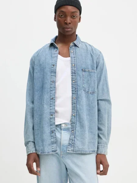 Samsoe Samsoe camasa jeans barbati cu guler clasic regular albastru