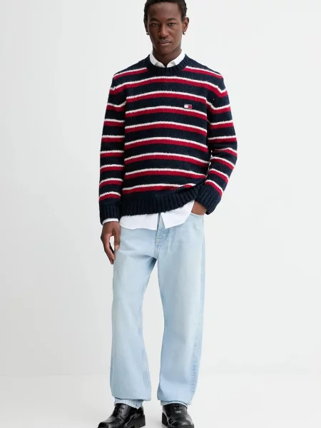 Tommy Jeans Pulover z dodatkom alpake modra