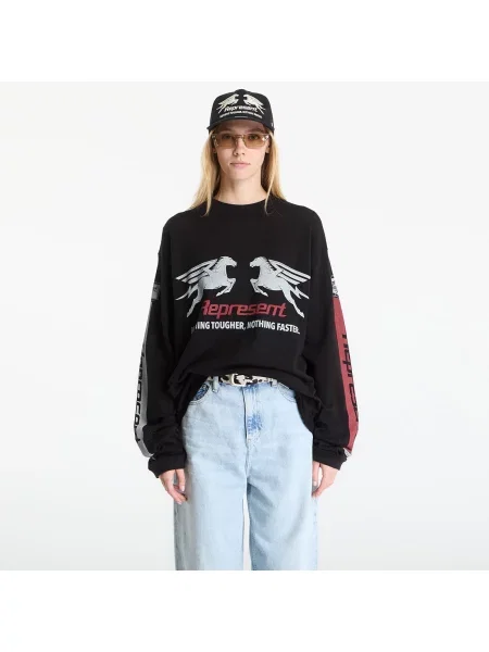 Длинная футболка Represent с длинным рукавом с сеткой черная