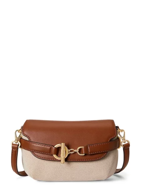 Torba na ramię z płótna z detalem paska Lauren Ralph Lauren beżowa