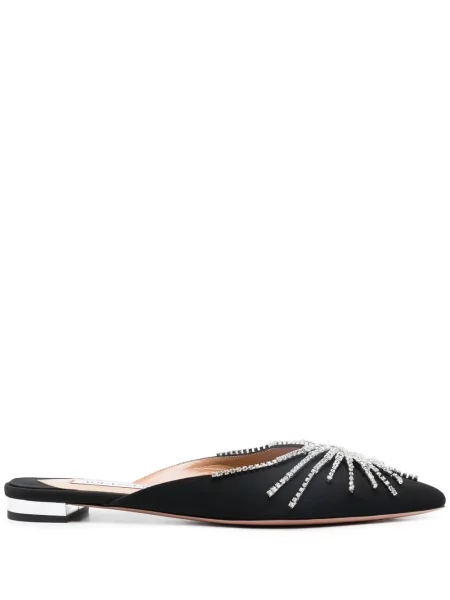Papuci tip mules Aquazzura fără toc de cristal negru