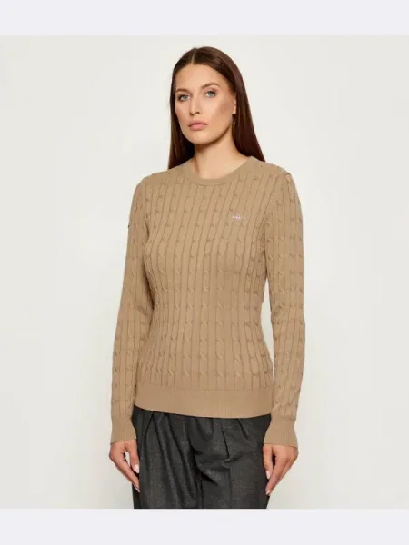 GANT Pulover gri taupe / alb bej