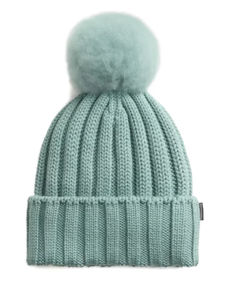 Czapka Woolrich z pomponem prążkowana niebieska
