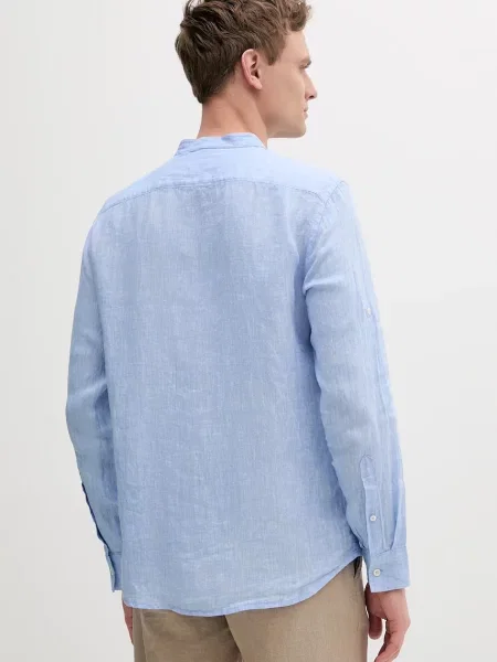 Lněná košile United Colors of Benetton regular se stojáčkem modrá