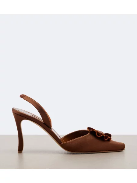 Pantofi cu toc Manolo Blahnik din satin slingback maro