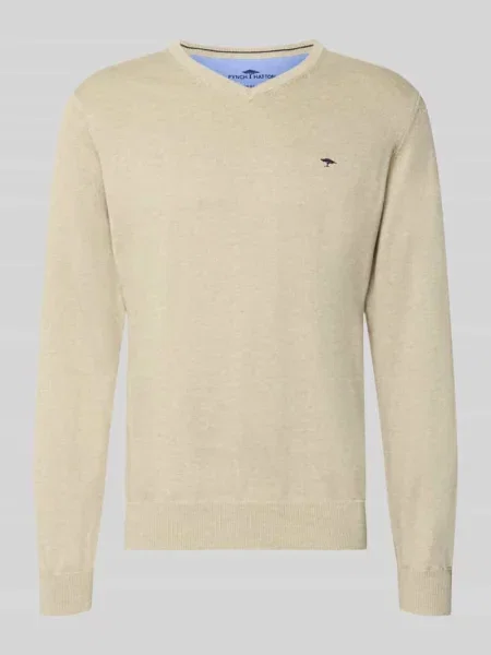 Sweter z dzianiny z haftem z logo Fynch-hatton beżowy