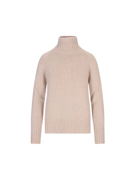 Lniany sweter z golfem Max Mara brązowy