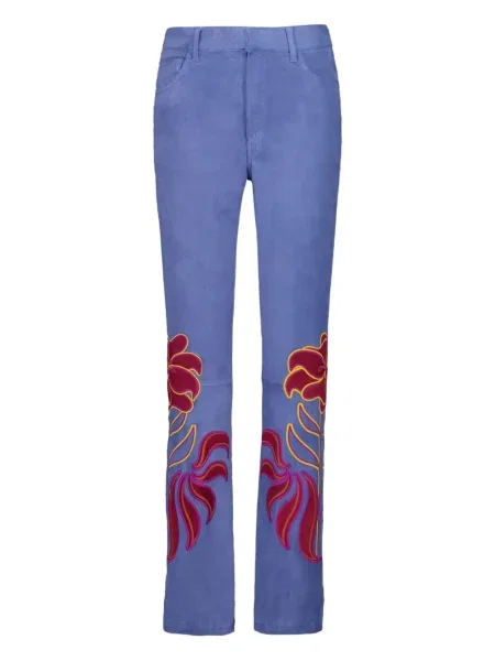 Pantaloni Paula cu broderie cu model floral albastru