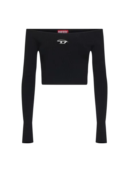 Dzianinowy top Diesel z odkrytymi ramionami czarny