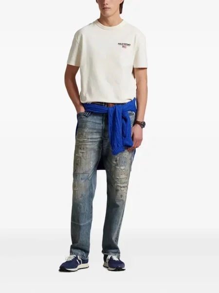 Kožené s límcem džínové šortky Polo Ralph Lauren s výšivkou modré