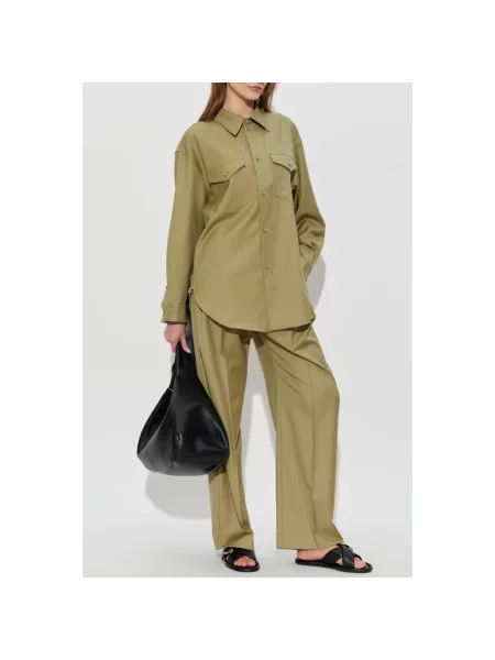 Kenzo spodnie wide leg wełniane zielone