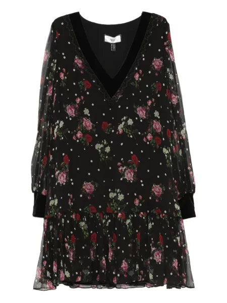 Mała sukienka mini Nissa w kwiatki garniturowa czarna