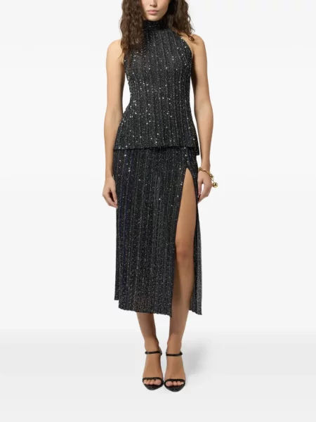 Top Missoni s flitry s výstřihem halter modrý