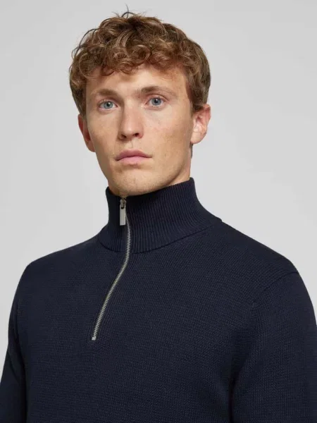 Bluza z kołnierzem o kroju regular fit z czystej bawełny model ‘DANE’ Selected Homme granatowa