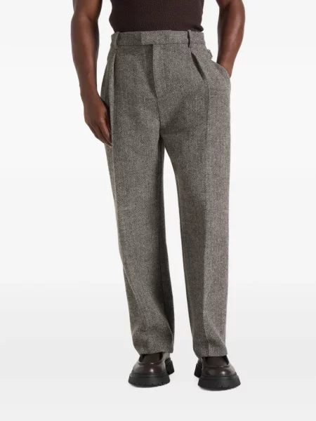 Pantaloni Manière De Voir de lână cu model herringbone gri