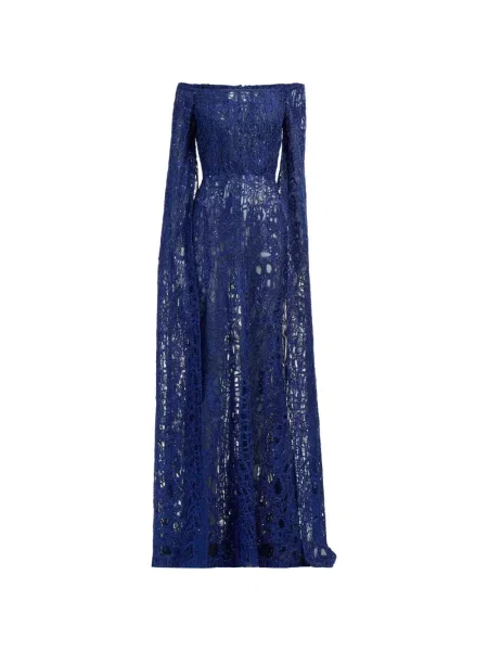 Rochie maxi Elie Saab cu broderie albastru