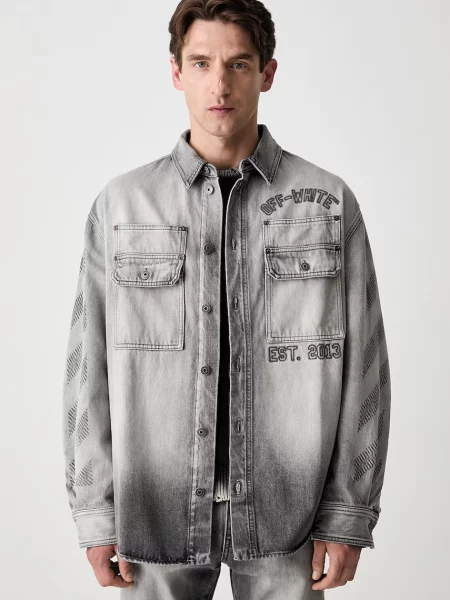 Off-White cămașă din denim pentru bărbați alb