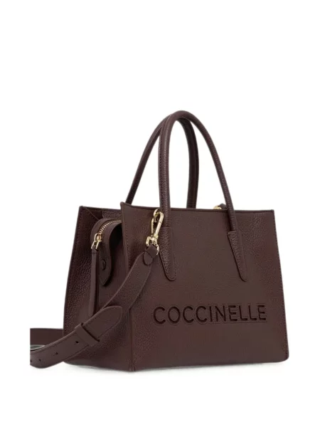 Кожена шопинг чанта Coccinelle с автограф червено