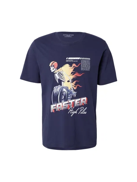 JACK & JONES Tricou JJTRACK SKULL albastru noapte / galben miere / roșu deschis alb