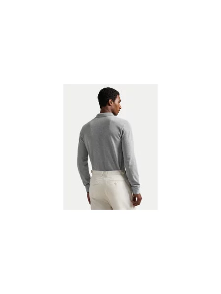 Dugo mrežasta polo majica Polo Ralph Lauren s vezom siva