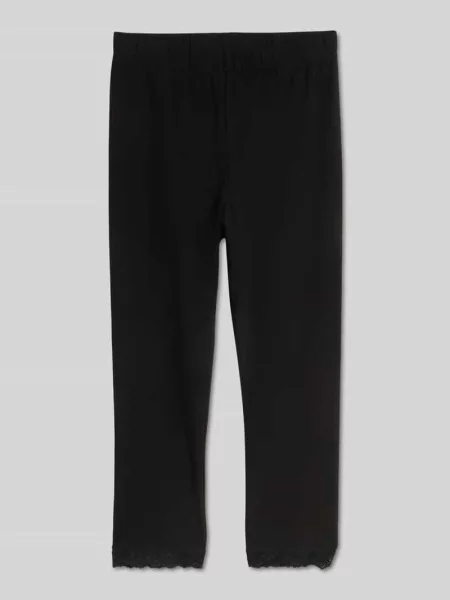 Legginsy o kroju slim fit z mieszanki bawełny z obszyciem koronką Tom Tailor Denim czarne