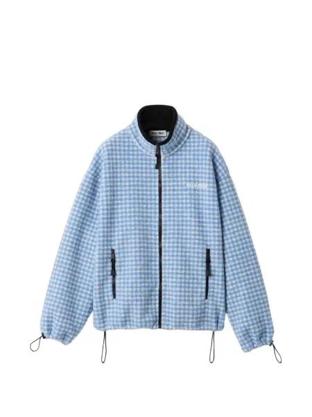Geacă Miu Miu din fleece în carouri albastru