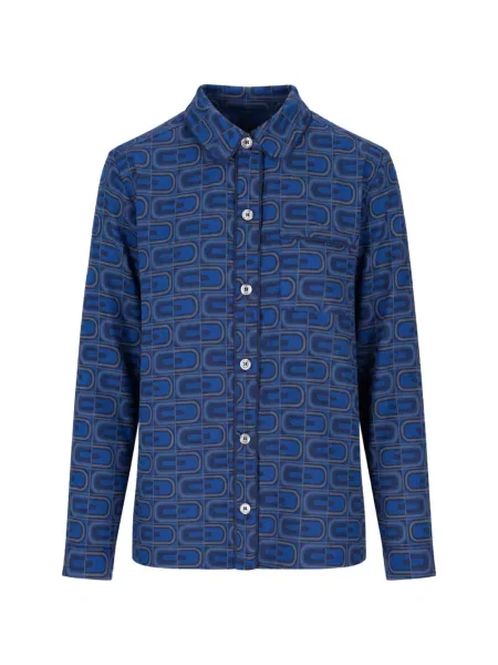 Lung top Laura Urbinati cu imagine cu imprimeu geometric albastru