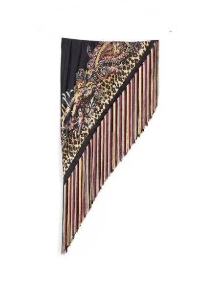 Fular Etro cu franjuri cu model leopard negru