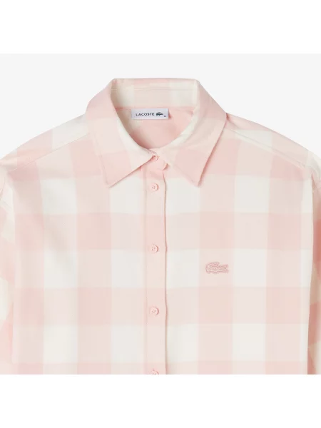 Lacoste Koszula W Kratę różowa