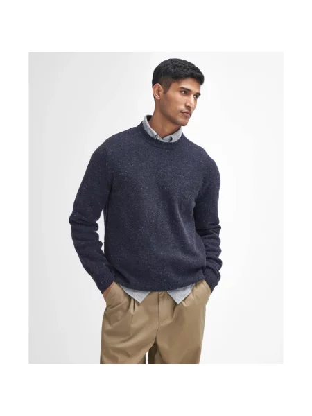 Sweter Barbour wełniany z okrągłym dekoltem niebieski