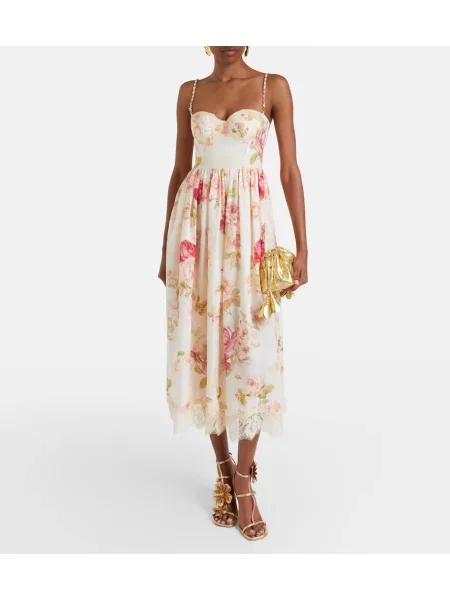 Rochie midi Zimmermann de in cu model floral bej