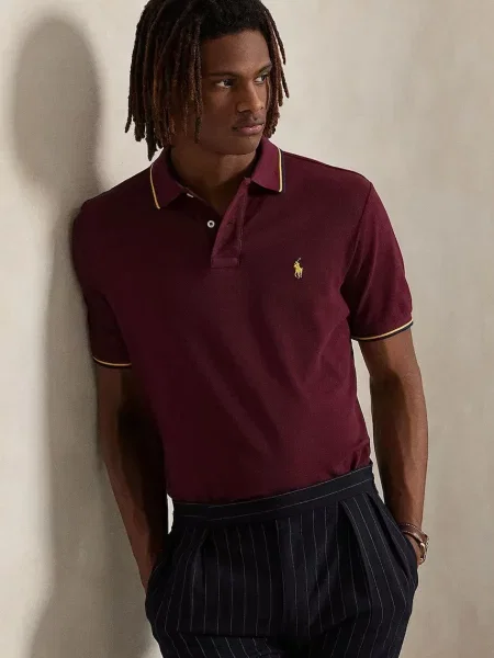 Тениска с яка Polo Ralph Lauren с изчистен дизайн синьо