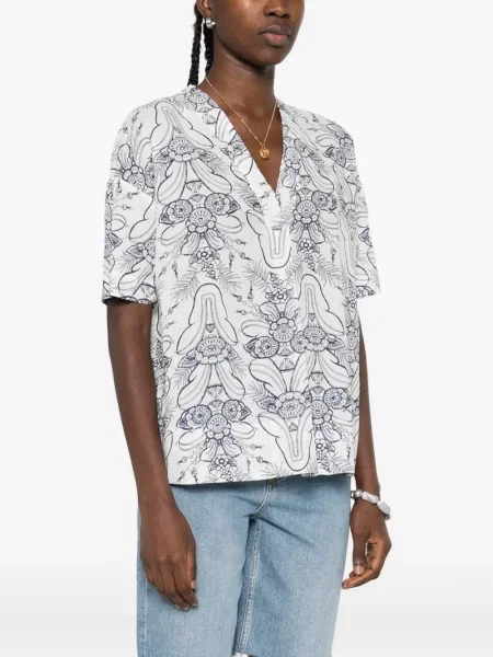 Top Marc O'polo cu model floral cu imagine scurt alb